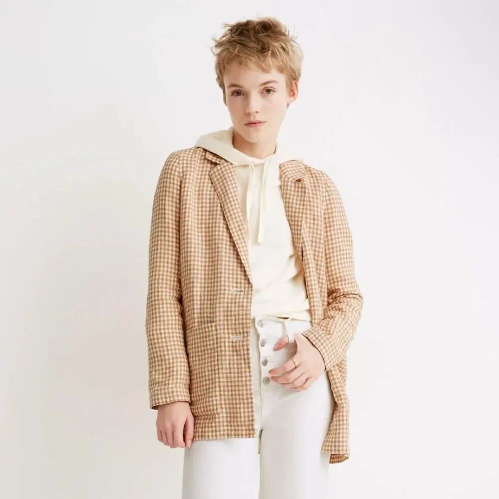 MADEWELL Linen Dorset Blazer in Gingham Check Plaid Women’s Size Small